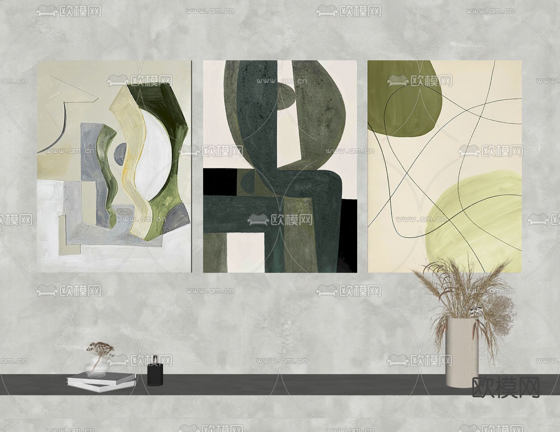 侘寂风装饰画 抽象画su模型下载（渲染图2）