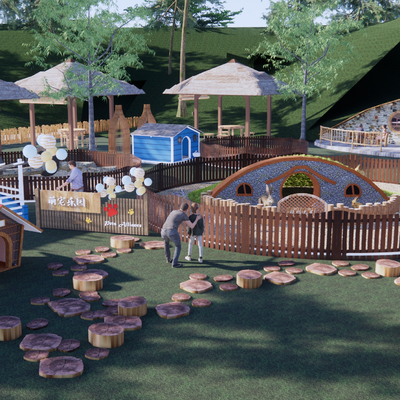  现代萌宠乐园儿童游乐区su模型 