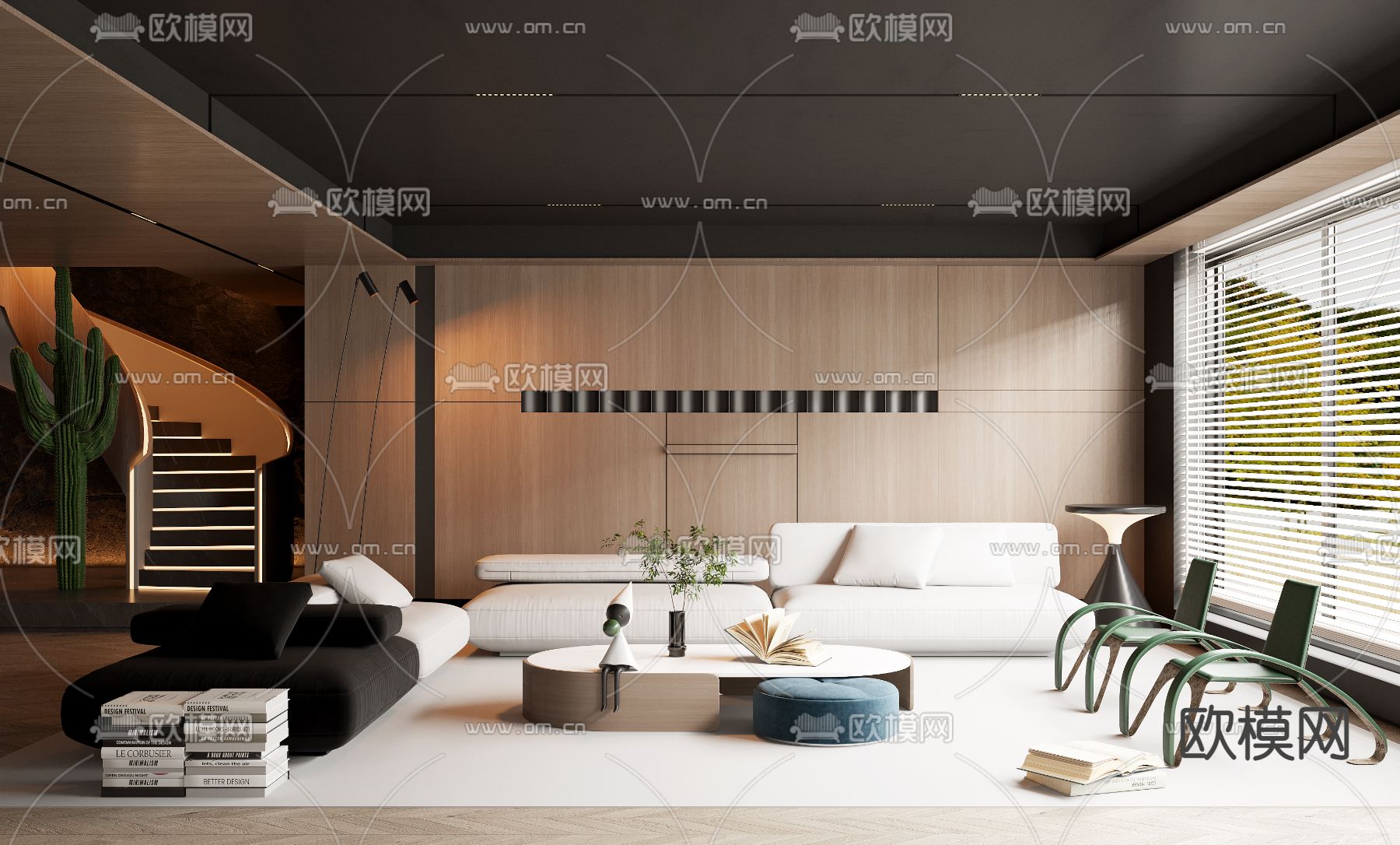 现代客厅su模型下载（渲染图1）