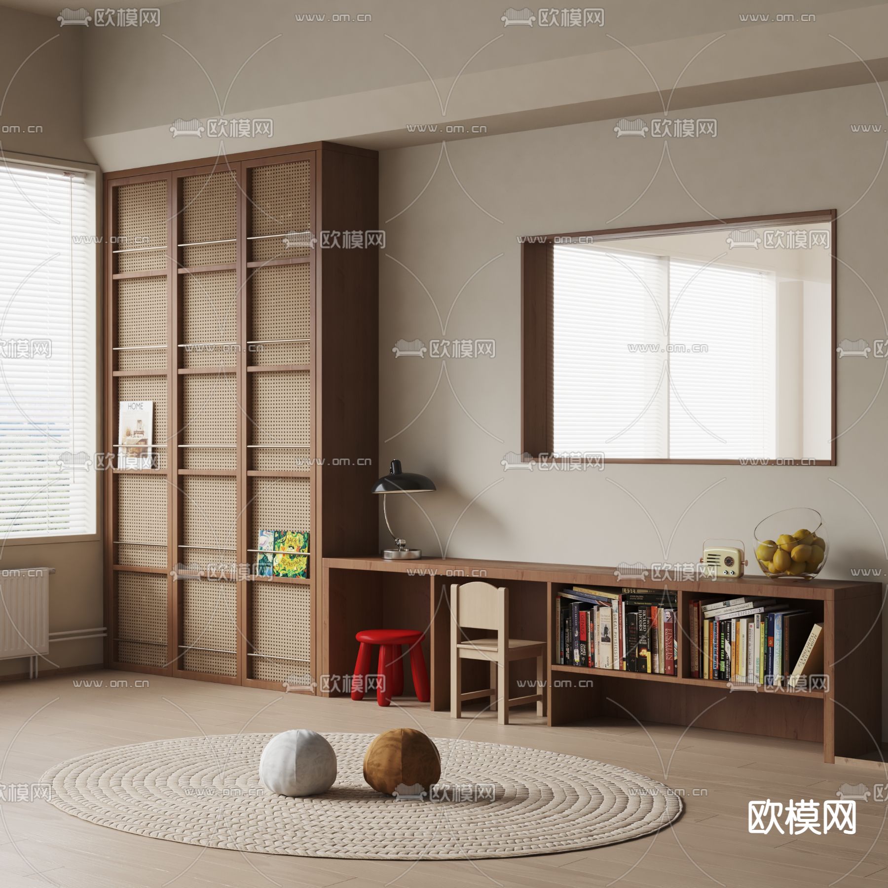 侘寂风儿童桌椅su模型下载（渲染图1）