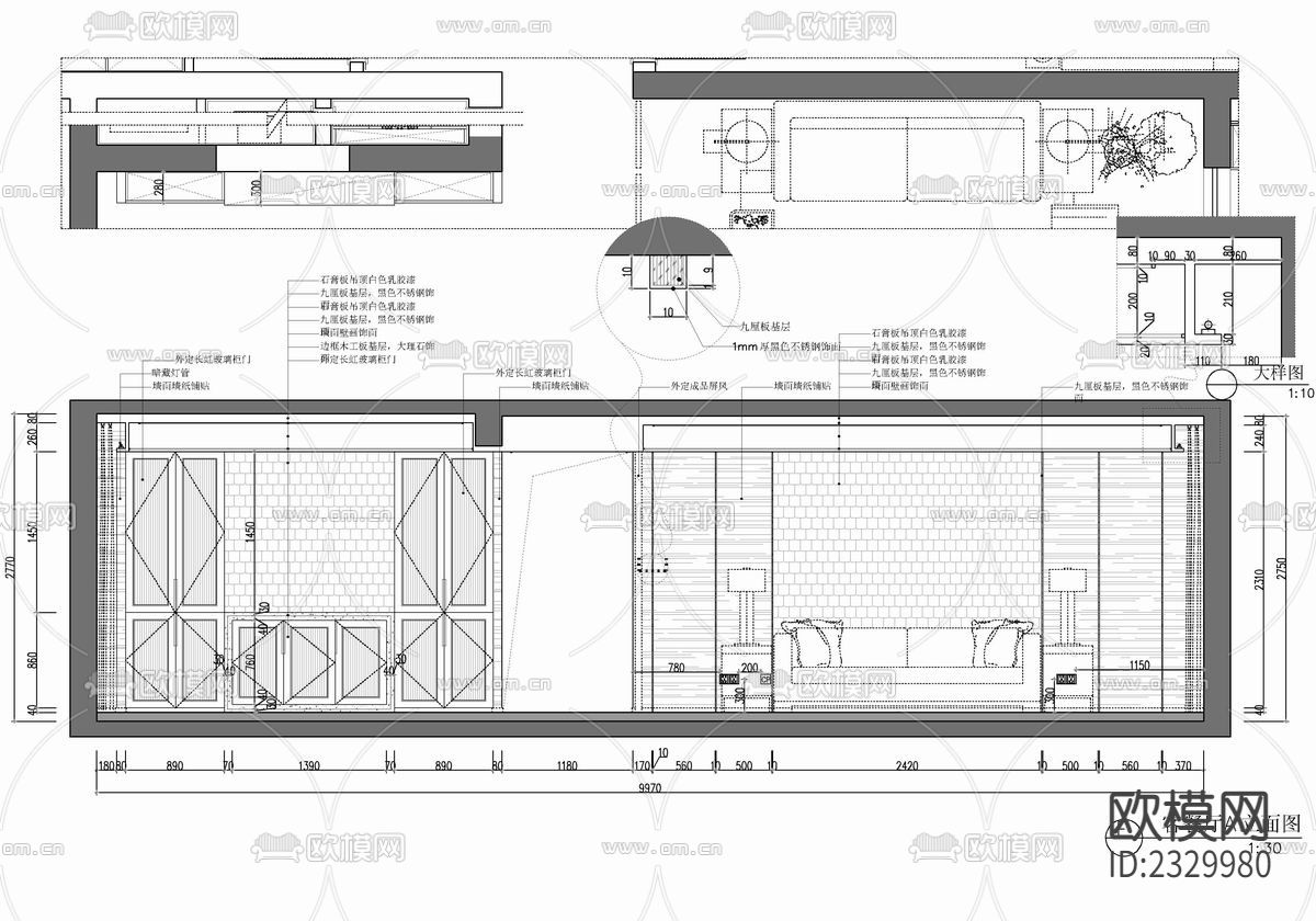 134㎡家装cad施工图下载（渲染图5）