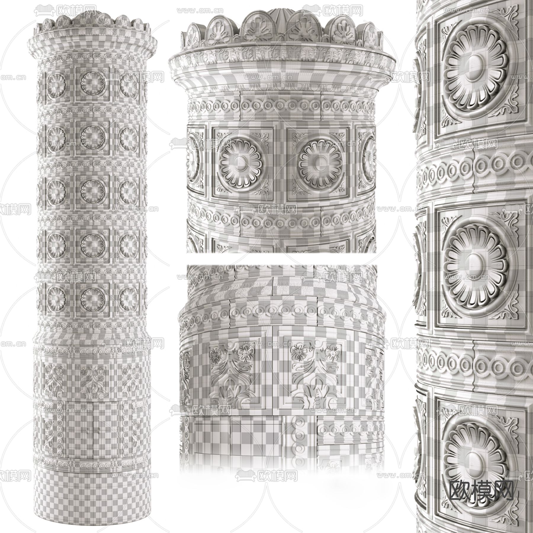 欧式古典罗马柱 瓷柱3d模型下载（渲染图4）