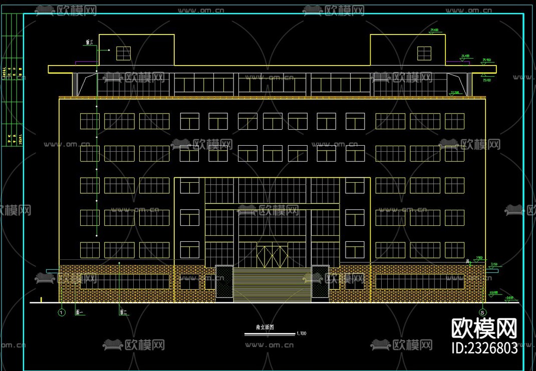 七层行政办公楼设计cad施工图-免费3dmax模型库-欧模网