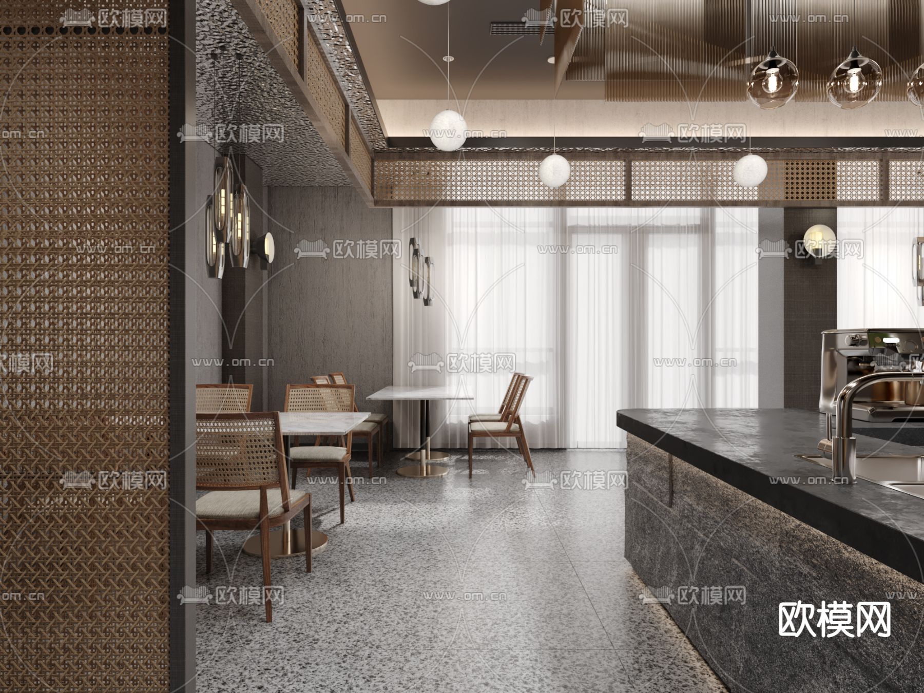 侘寂风日式料理餐厅3d模型下载（渲染图2）