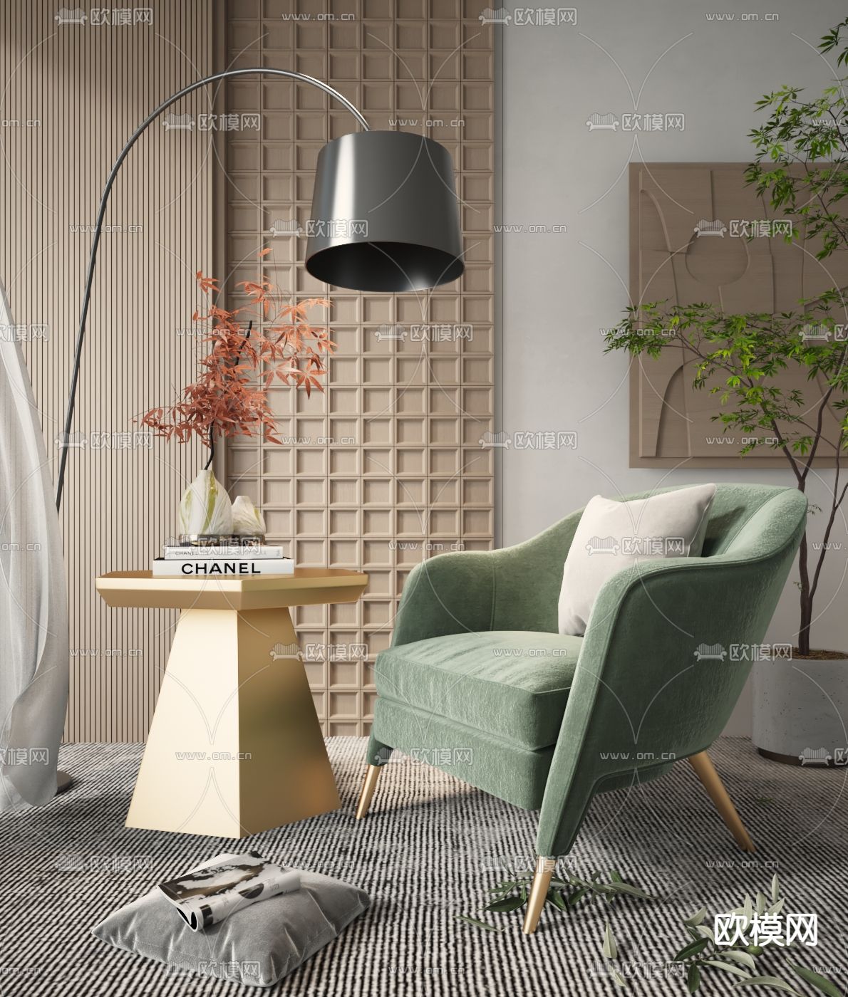 现代绿色单人沙发3d模型下载