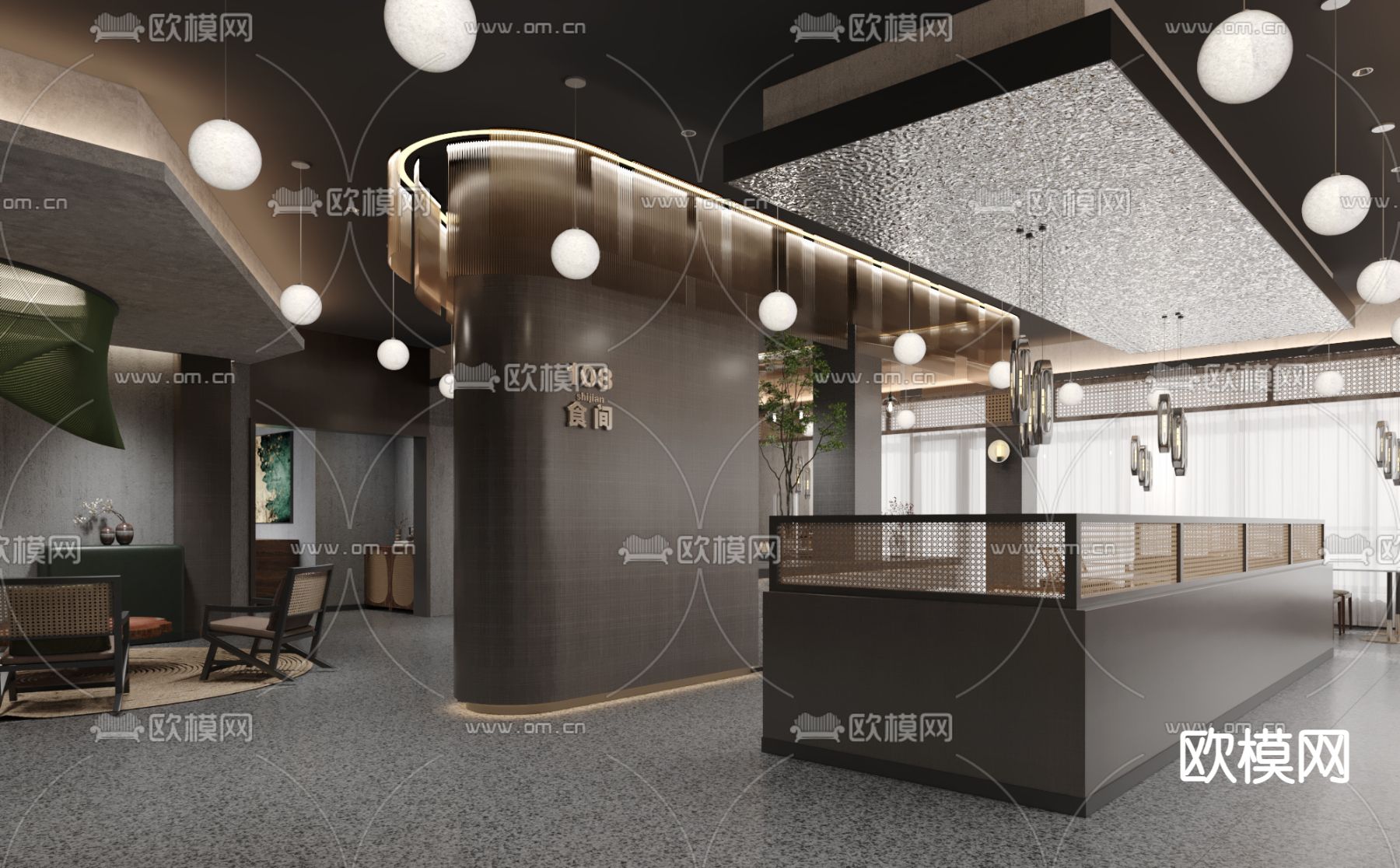 侘寂风日式料理餐厅3d模型下载（渲染图1）