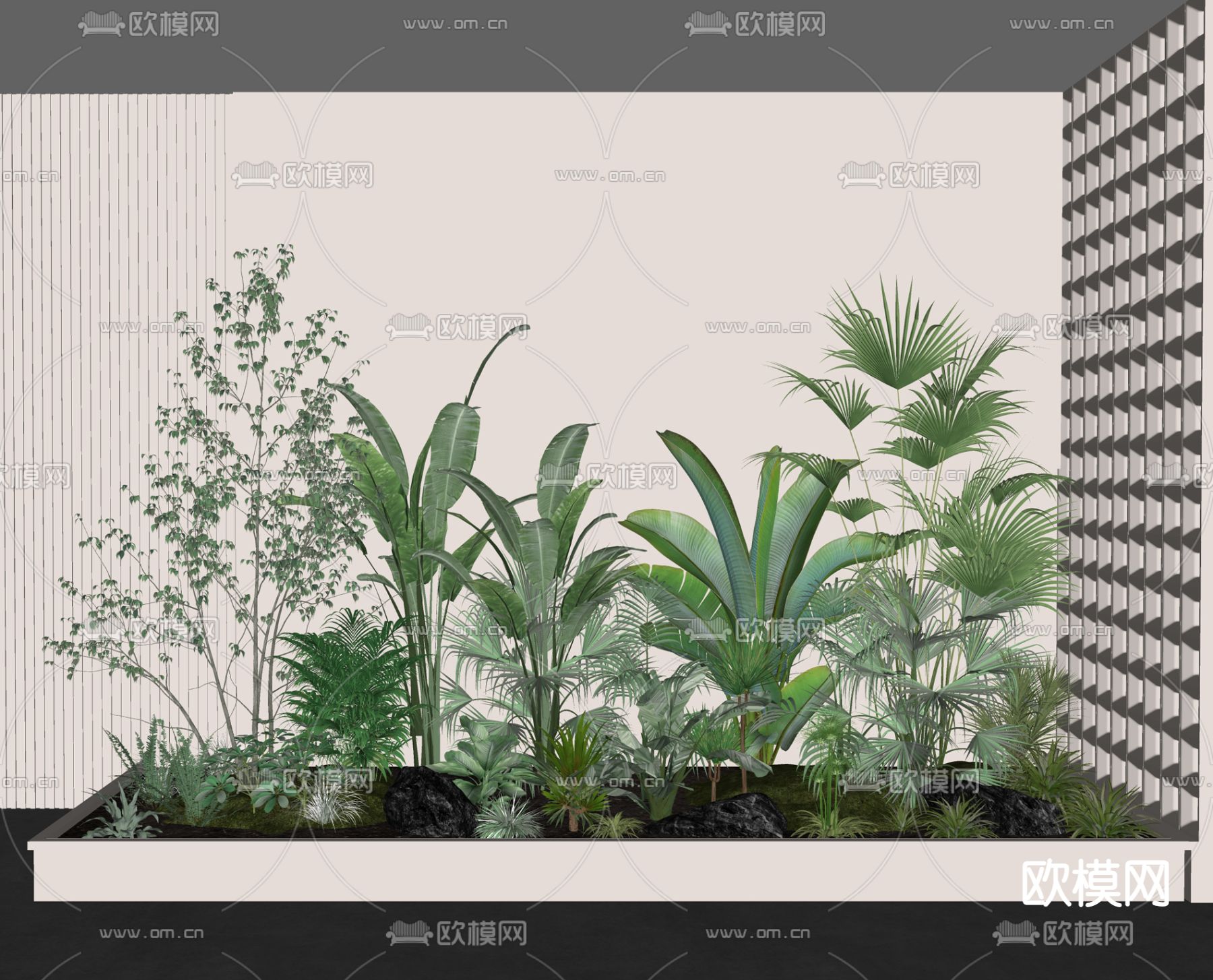 现代植物堆绿植堆灌木su模型下载（渲染图2）