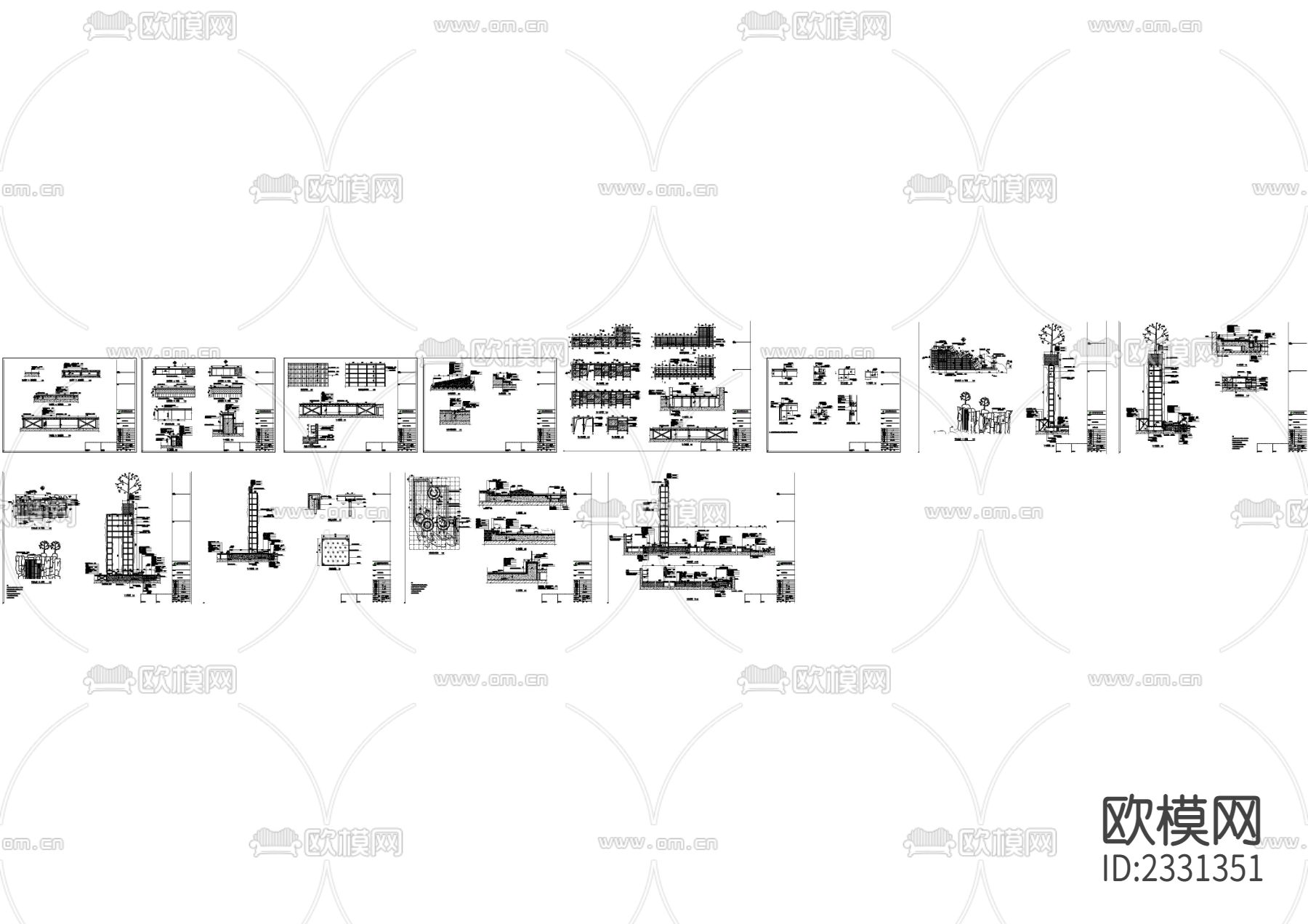 室外挡墙廊架及假山水景CAD节点大样下载（渲染图5）