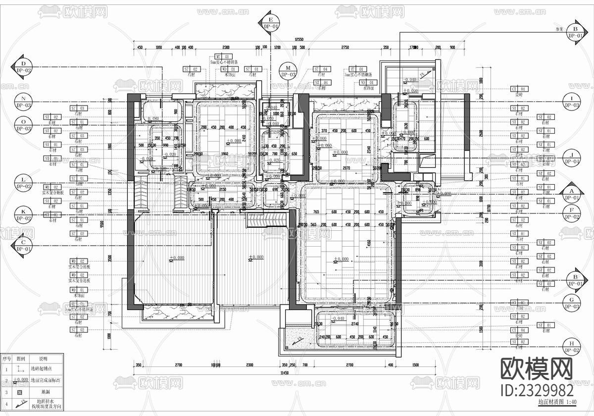 110㎡新中式样板房cad施工图下载（渲染图2）