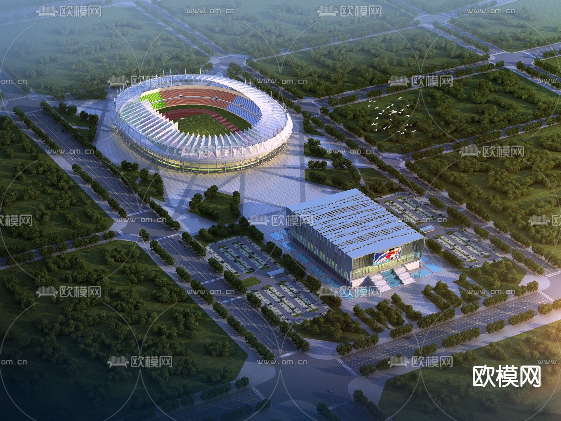现代体育场外观鸟瞰3d模型