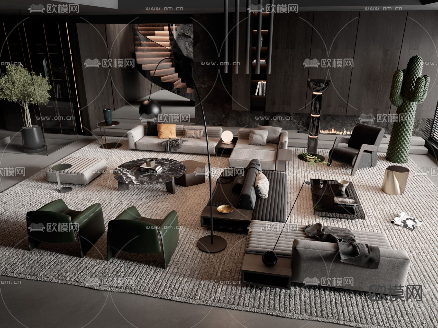 Minotti 沙发茶几组合su模型下载（渲染图1）