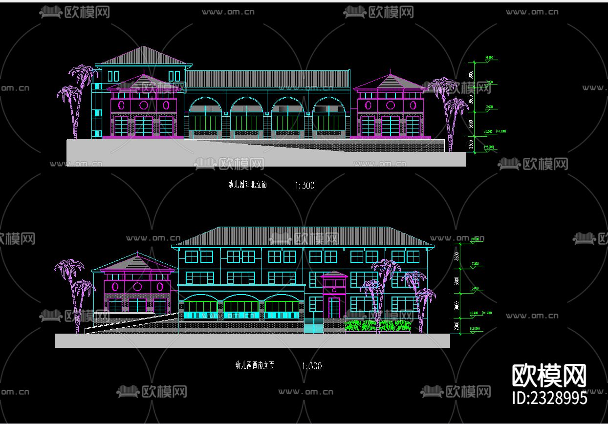 幼儿园建筑设计cad施工图下载（渲染图3）