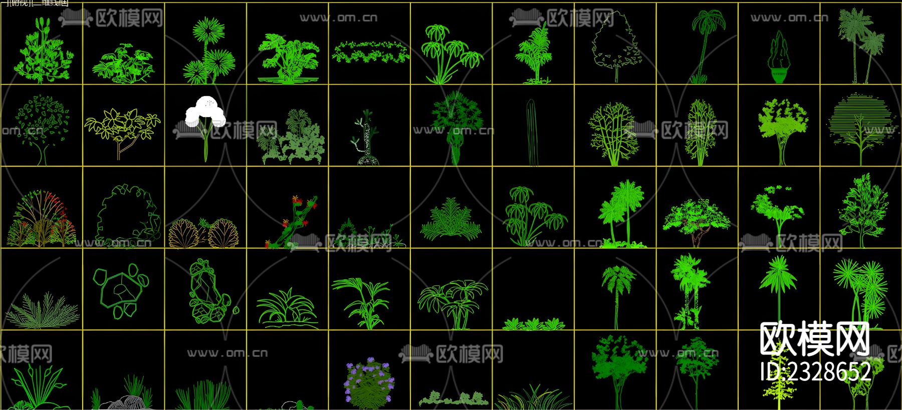 多种炫彩植物cad图库下载（渲染图5）