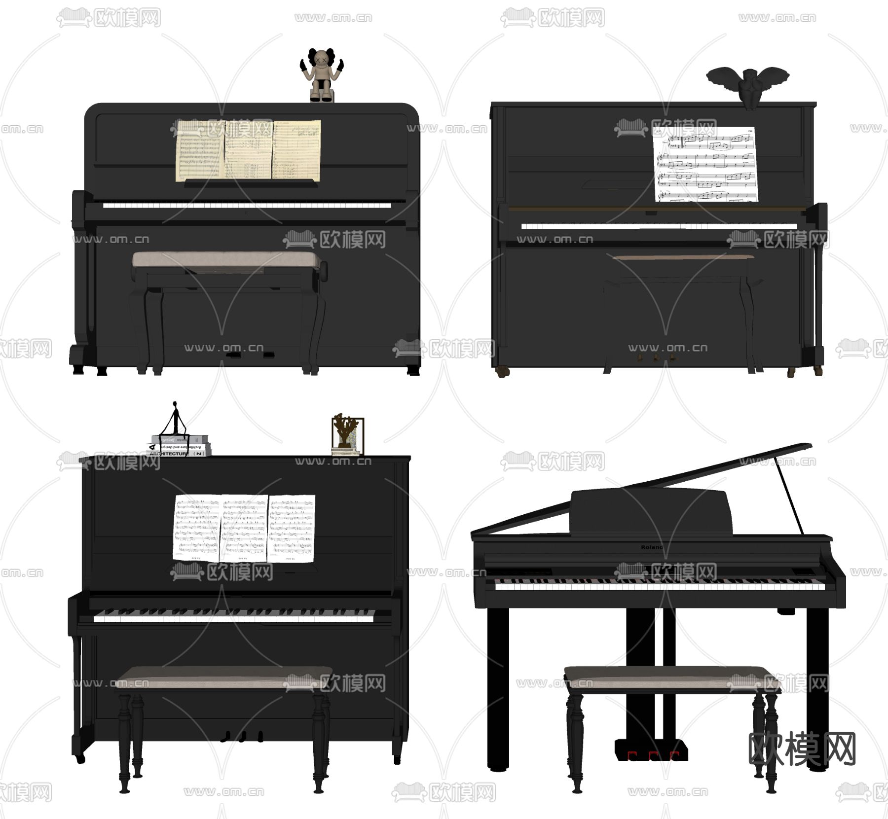 现代三角琴钢琴su模型下载（渲染图2）