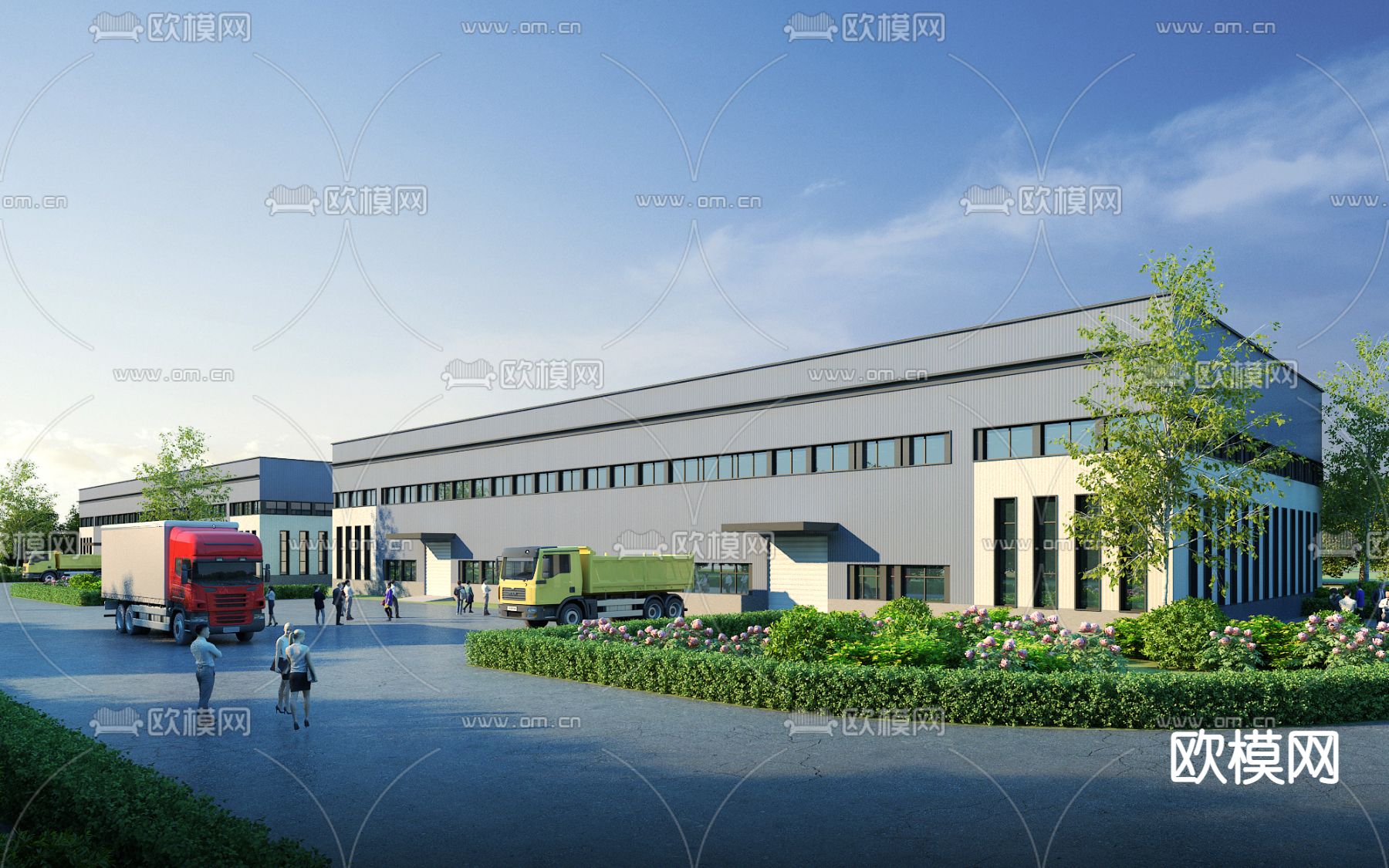 现代厂房厂区建筑外观3d模型