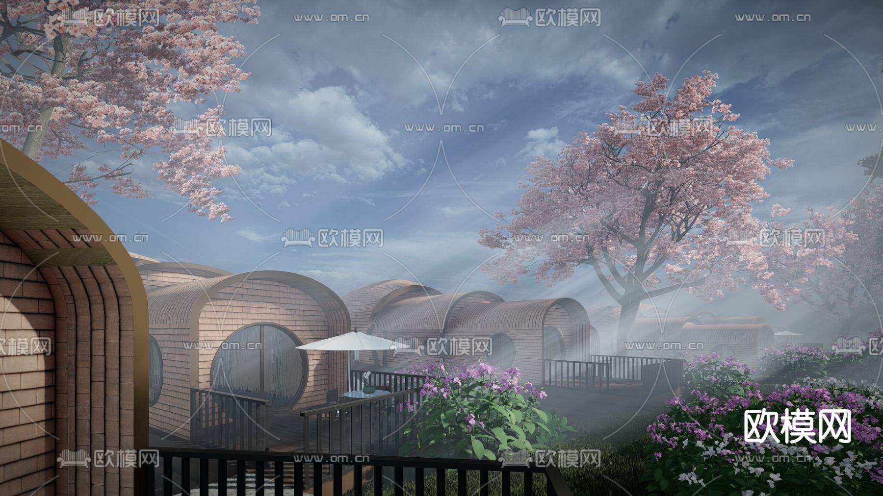 现代树屋木屋鸟巢民宿su模型下载（渲染图4）