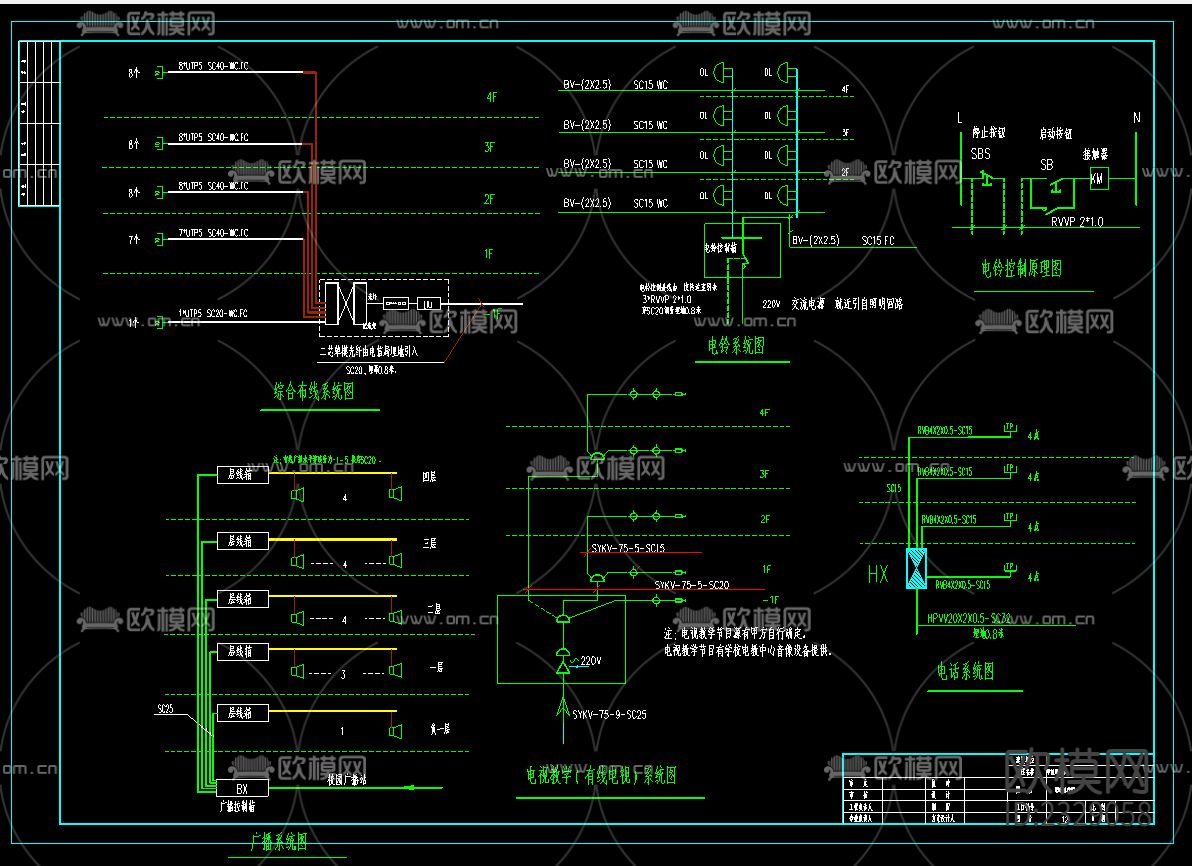 教学楼电气设计CAD施工图下载（渲染图3）