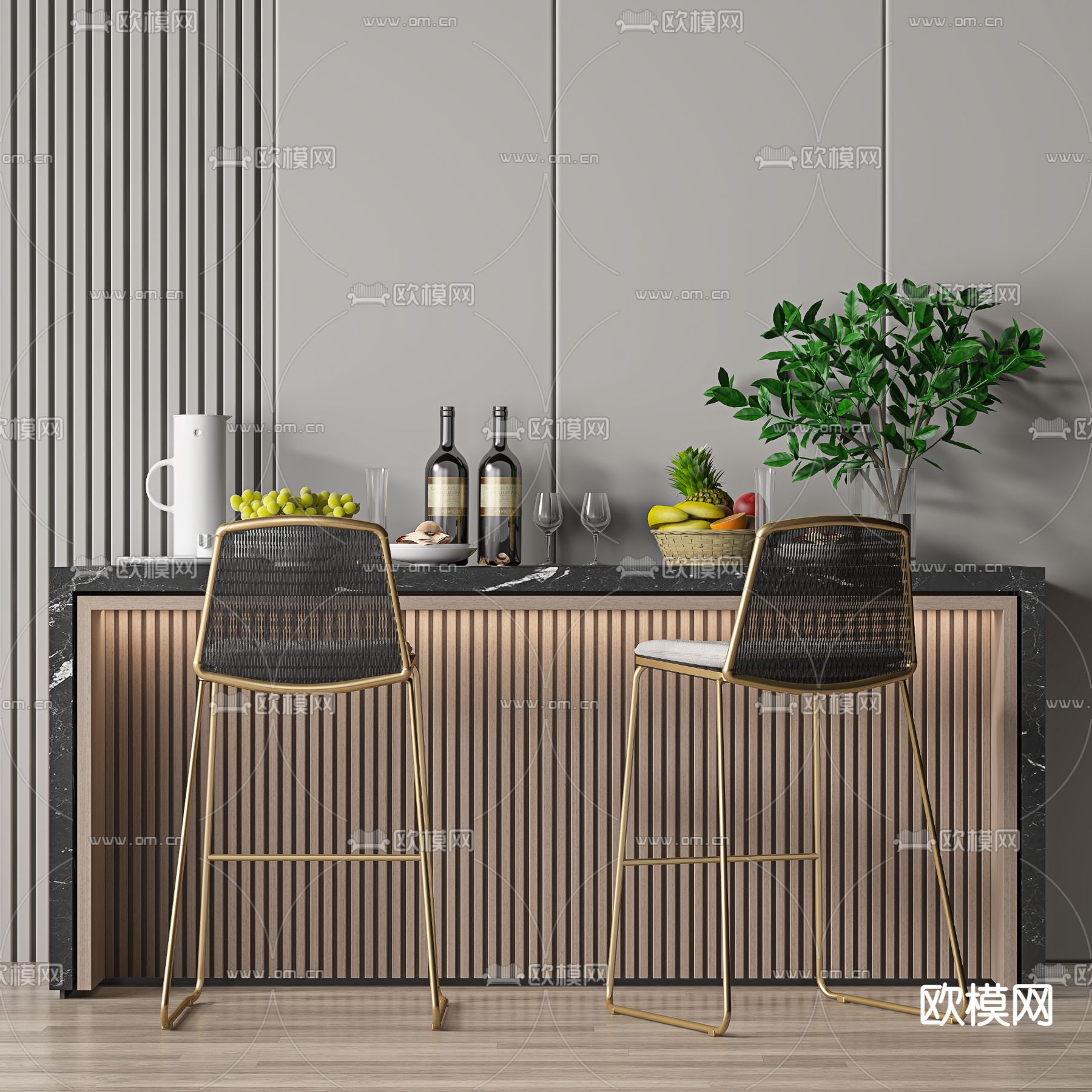 轻奢吧台 吧椅 吧台凳3d模型