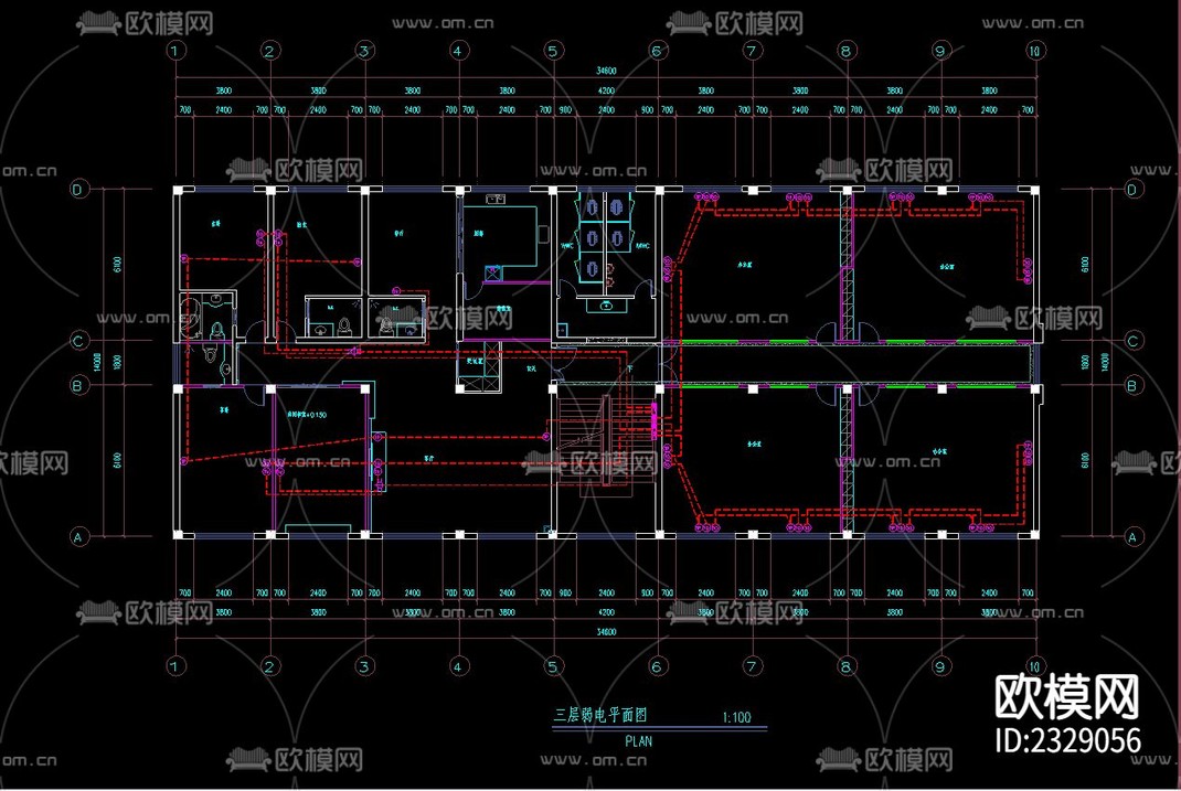 三层办公楼电气CAD施工图-免费3dmax模型库-欧模网