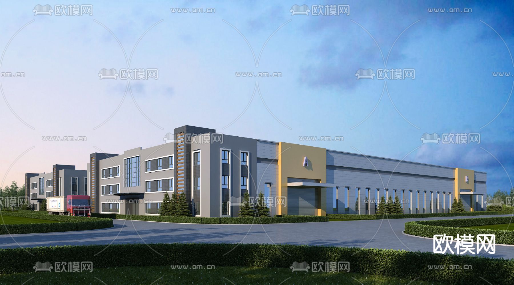 现代厂房建筑外观3d模型