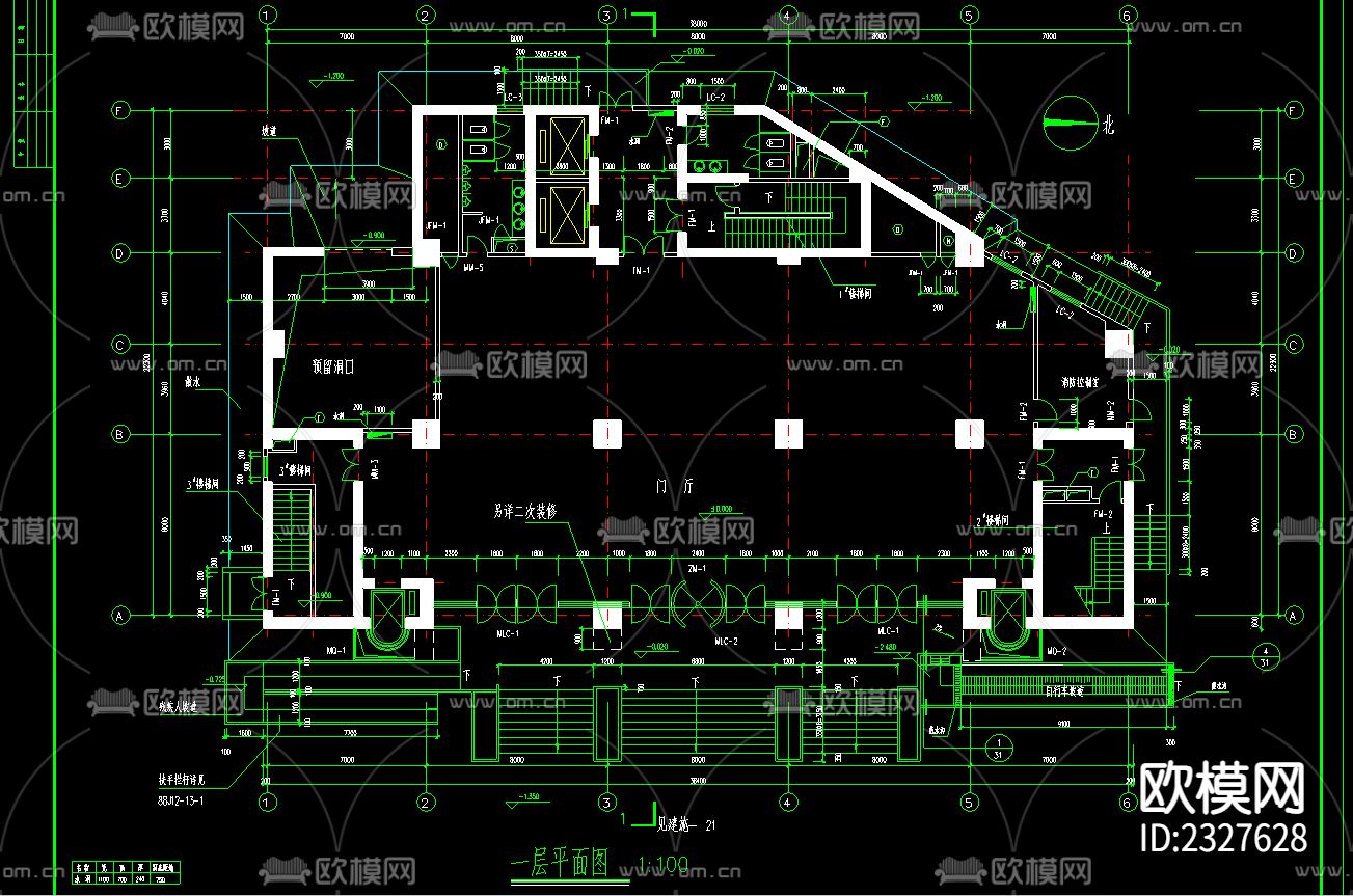 办公楼设计cad施工图下载（渲染图1）