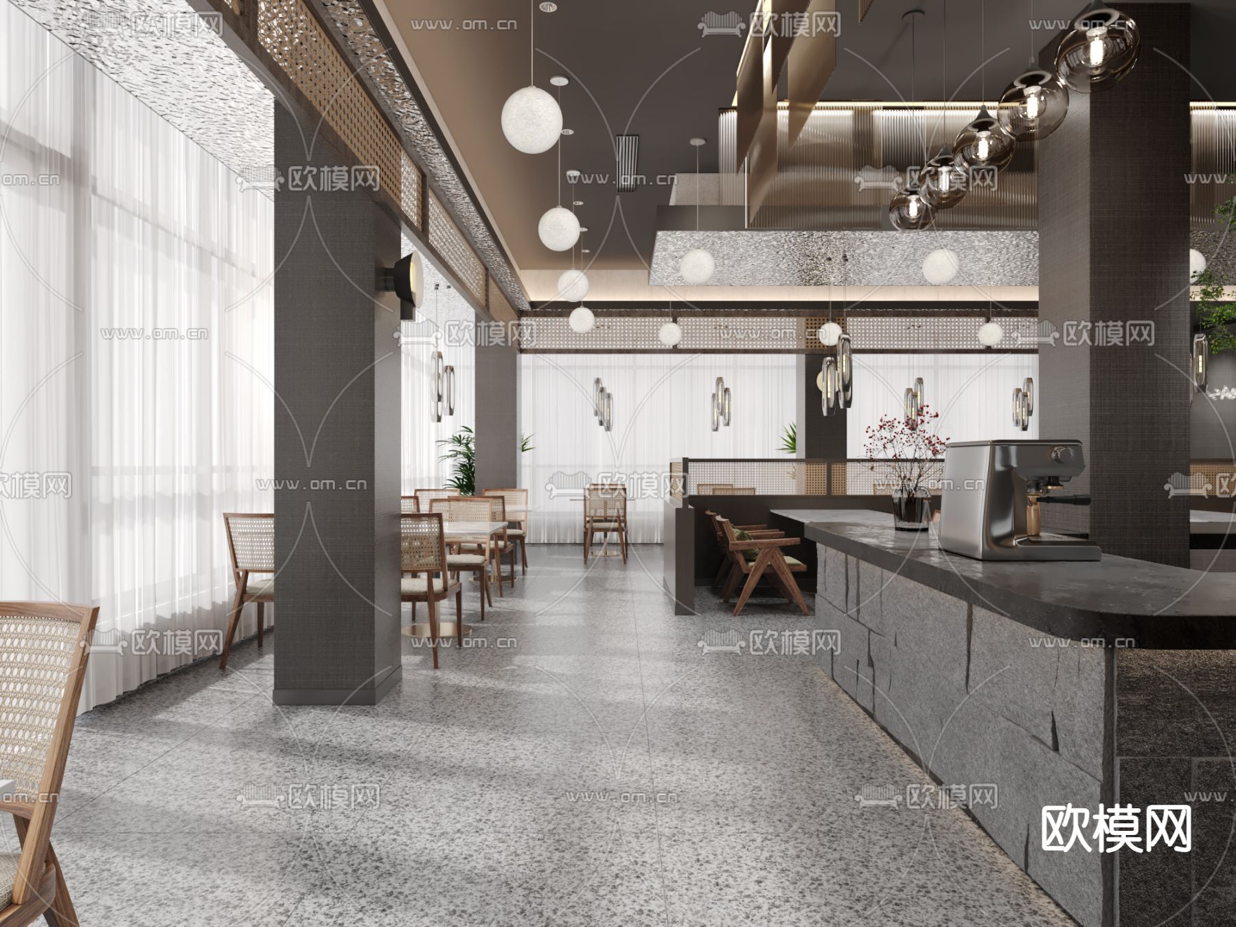 侘寂风日式料理餐厅3d模型下载（渲染图6）