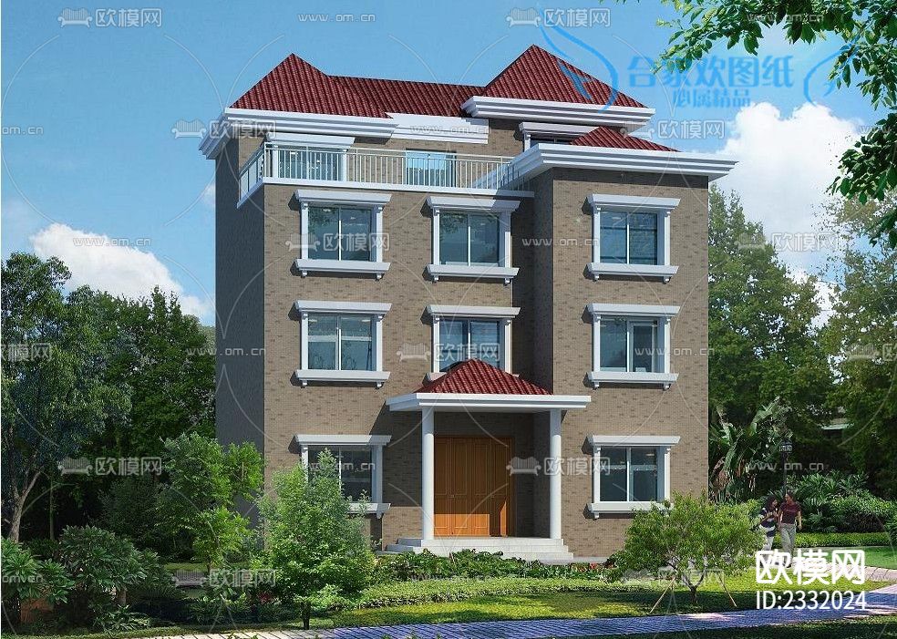 别墅建筑结构水电CAD施工图下载（渲染图2）