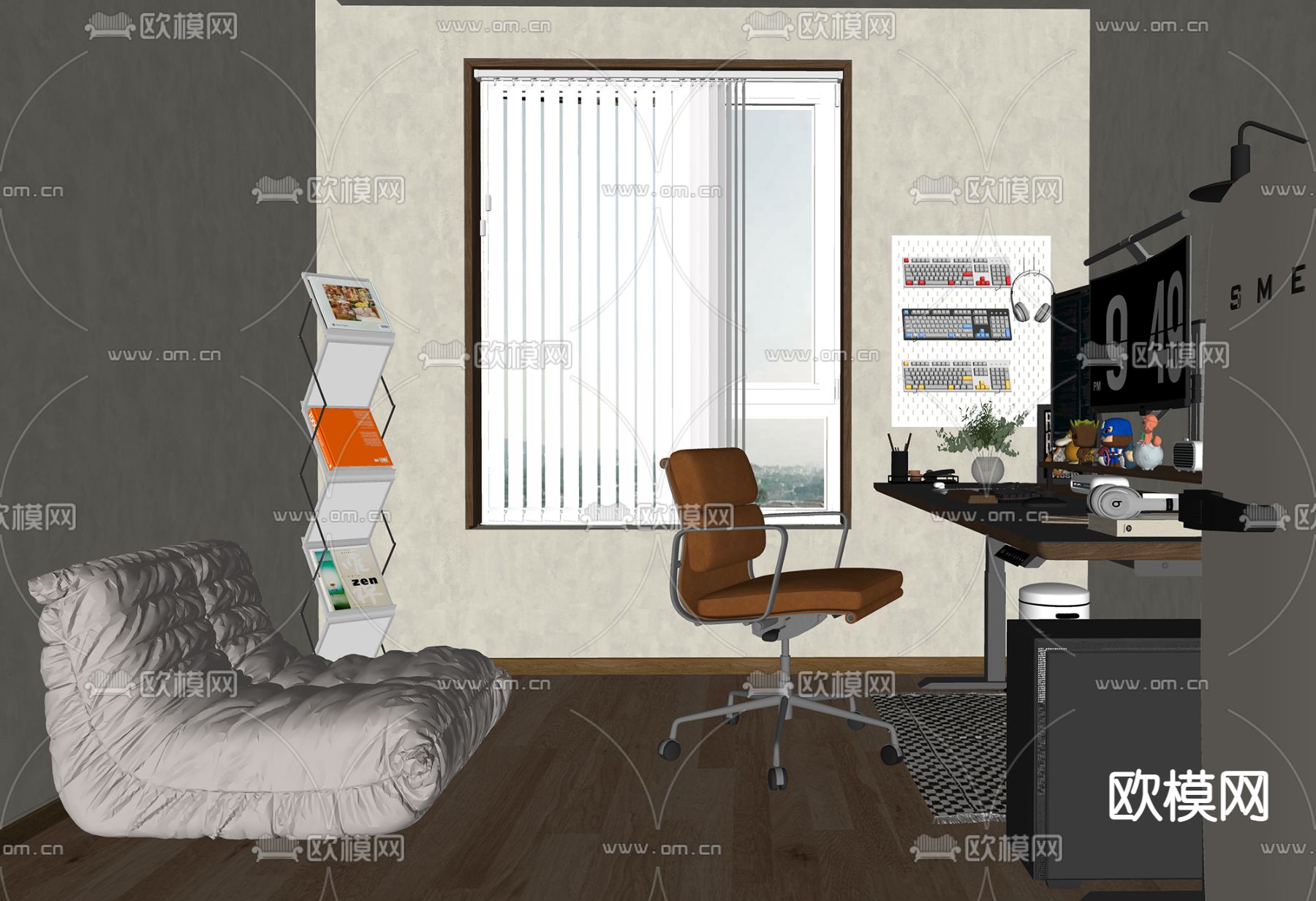 现代书房su模型下载（渲染图2）