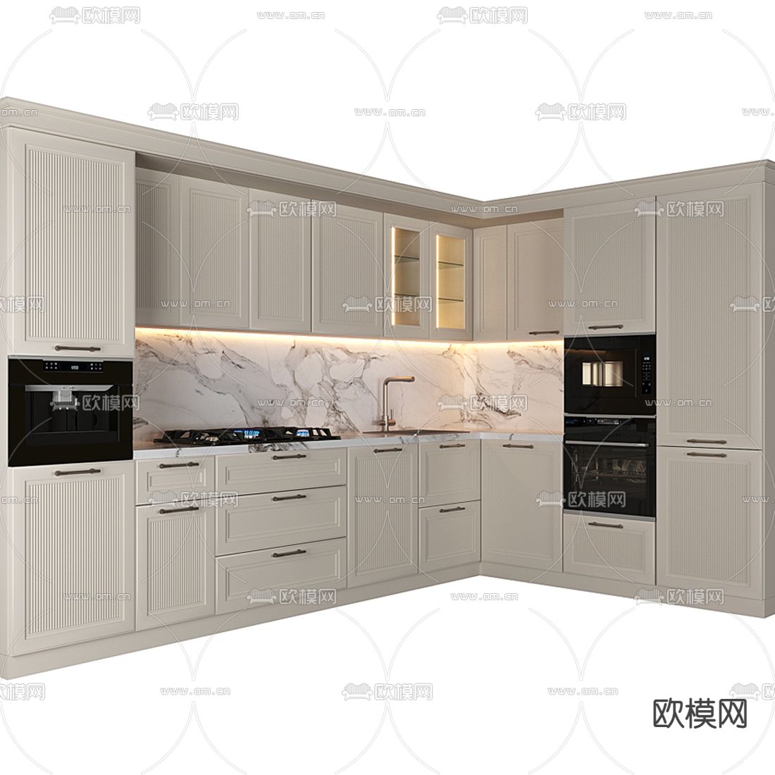现代厨房橱柜3d模型下载（渲染图1）