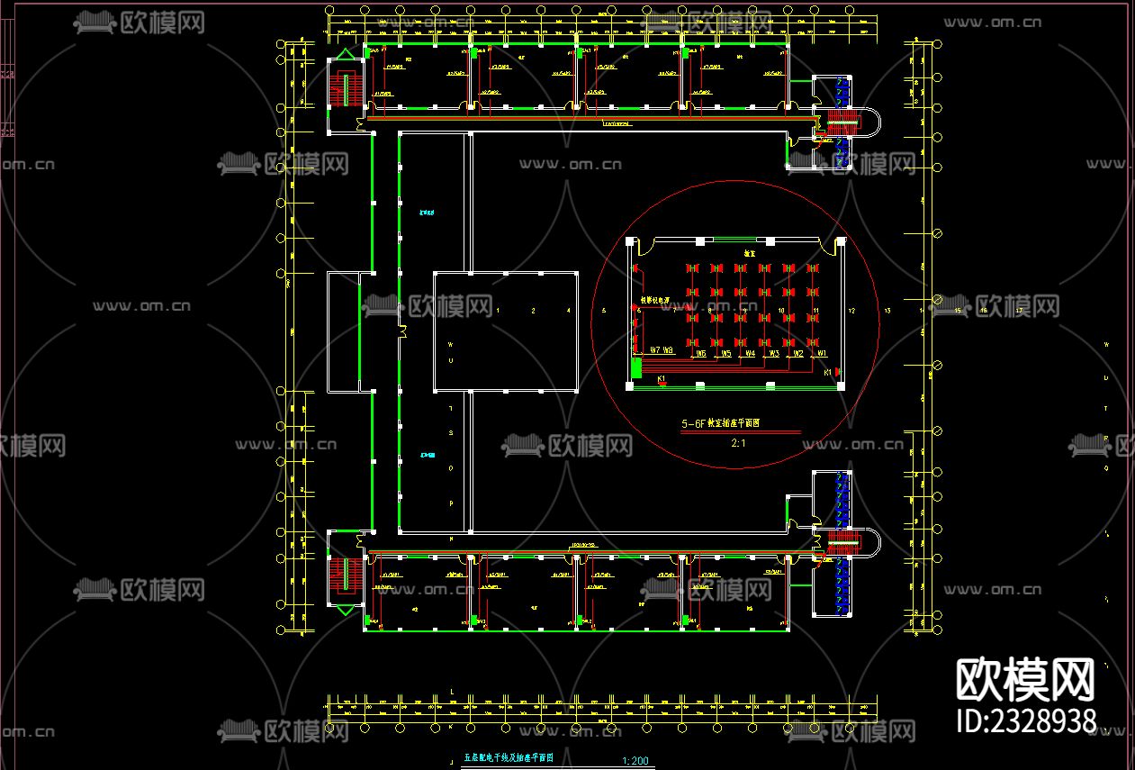 学校教学楼电气cad施工图下载（渲染图2）