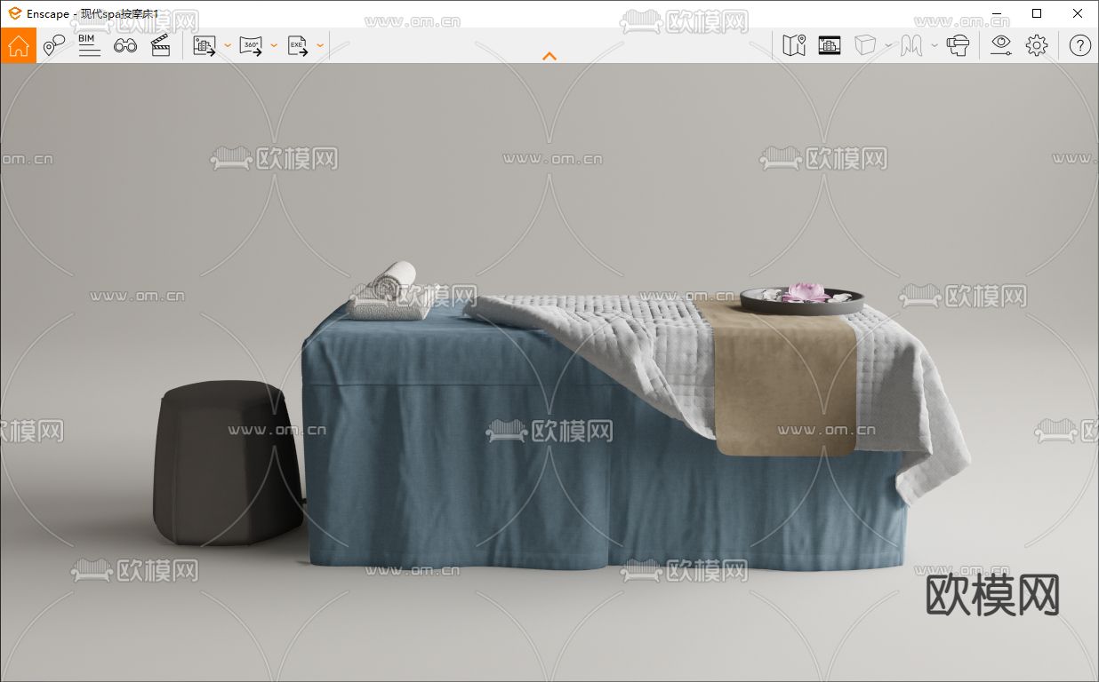 现代spa按摩床 美容床su模型下载（渲染图2）