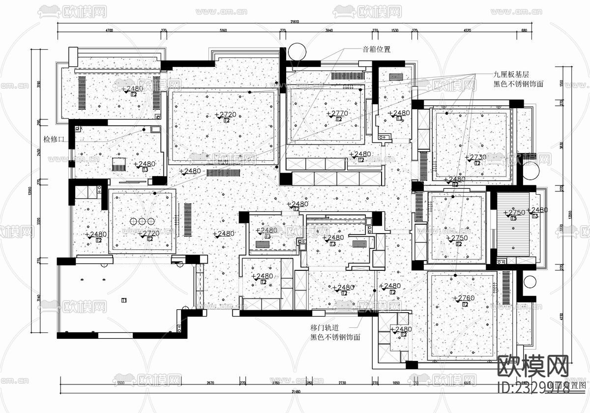 260㎡大平层五居室cad施工图下载（渲染图4）