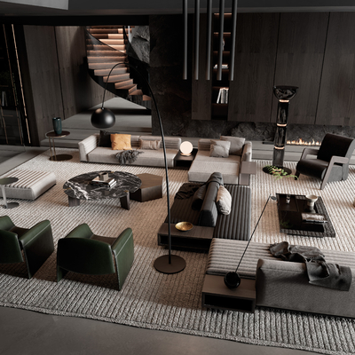  Minotti 沙发茶几组合su模型 