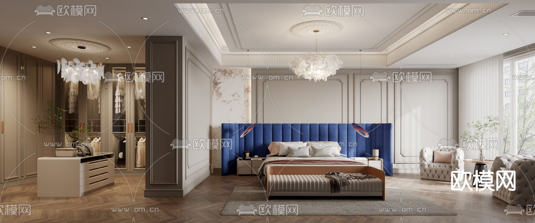 美式卧室 主人房3d模型下载