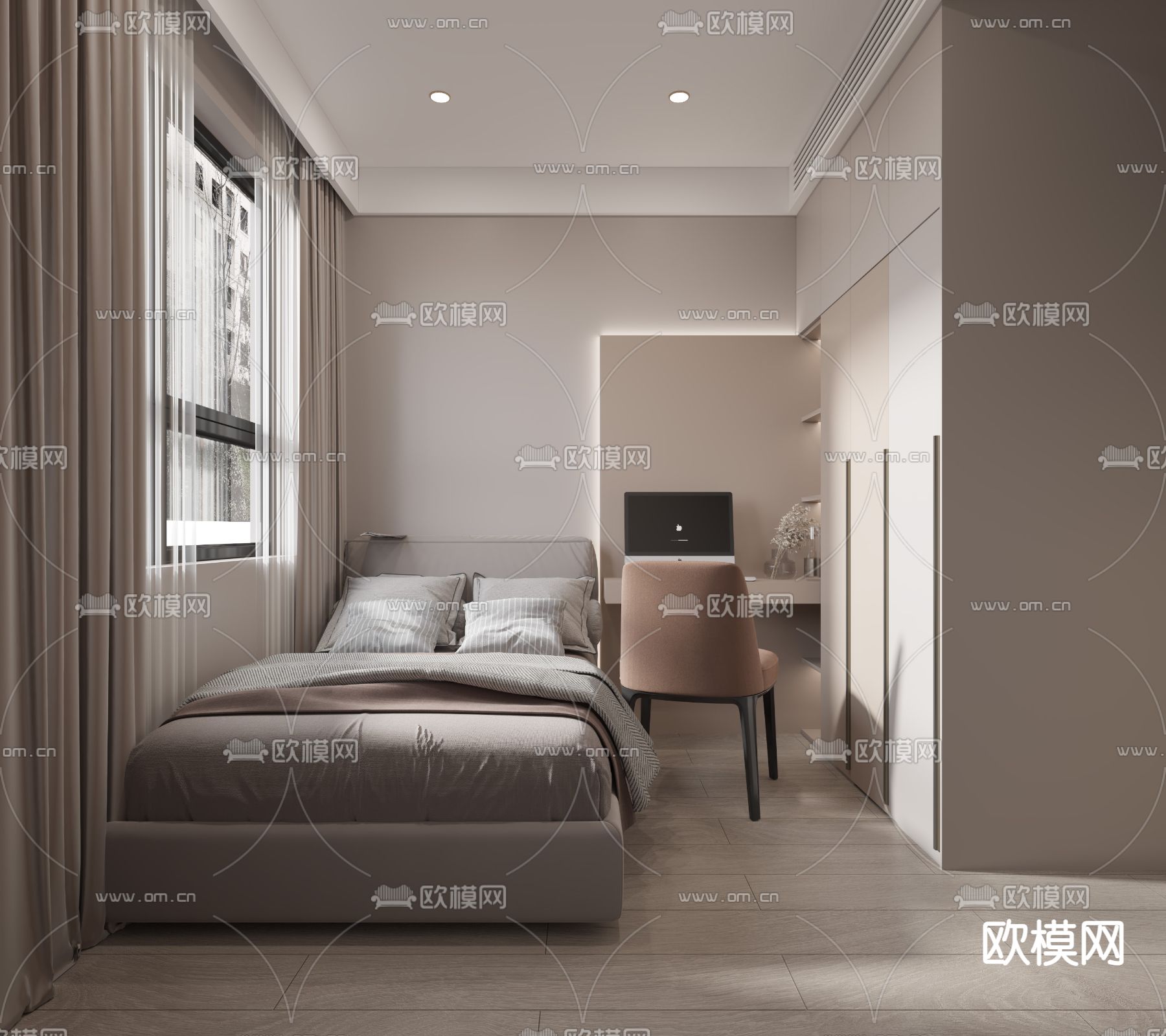 现代主卧 次卧免费3d模型下载_ID12161493_3dmax免费模型-欧模网