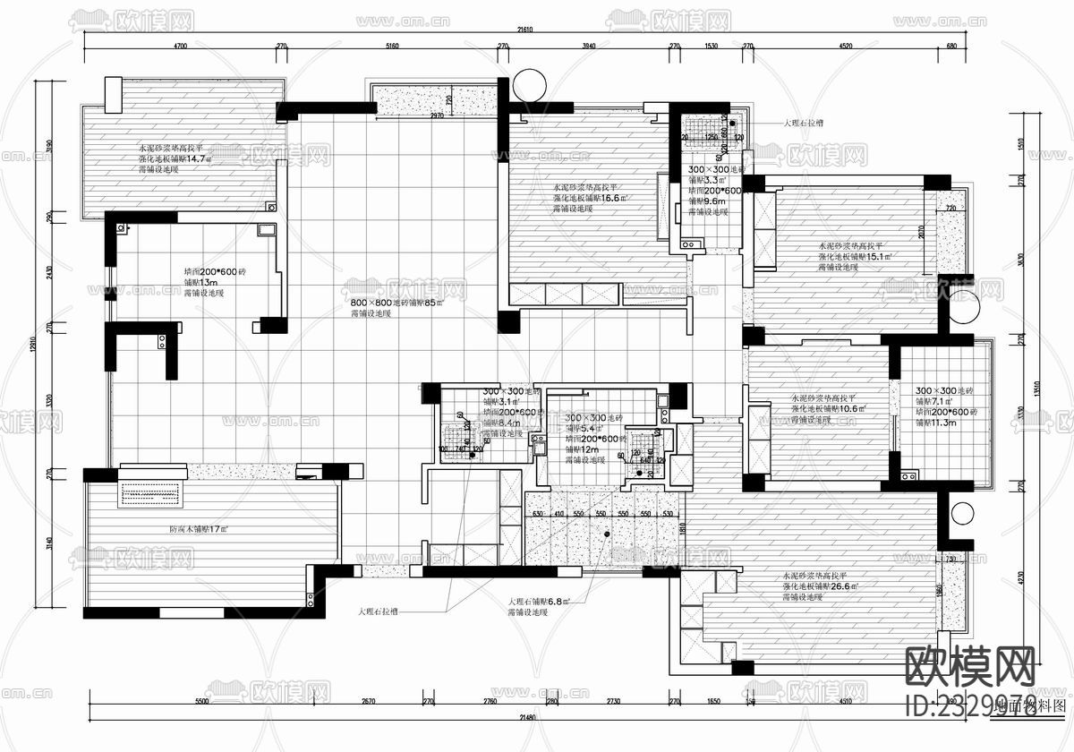 260㎡大平层五居室cad施工图下载（渲染图1）
