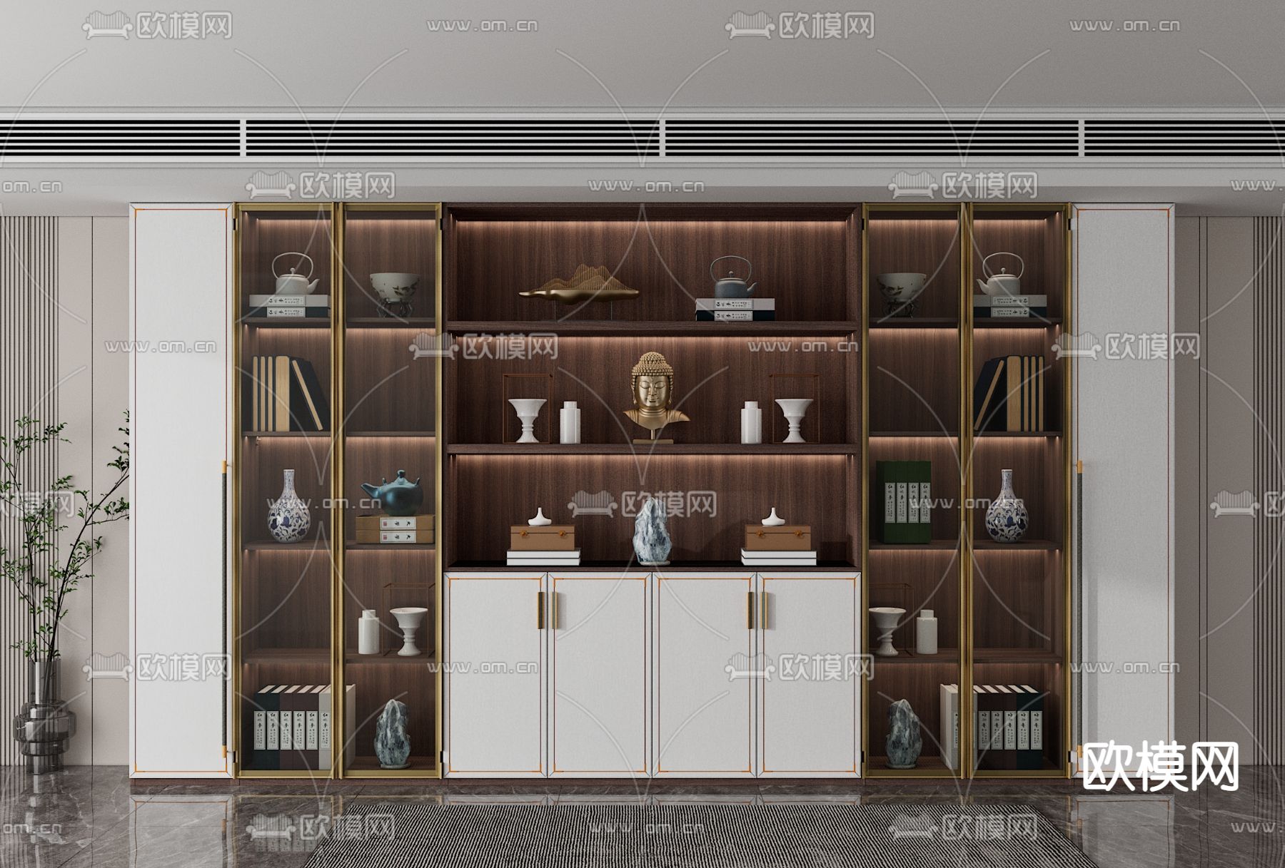 新中式书柜3d模型下载