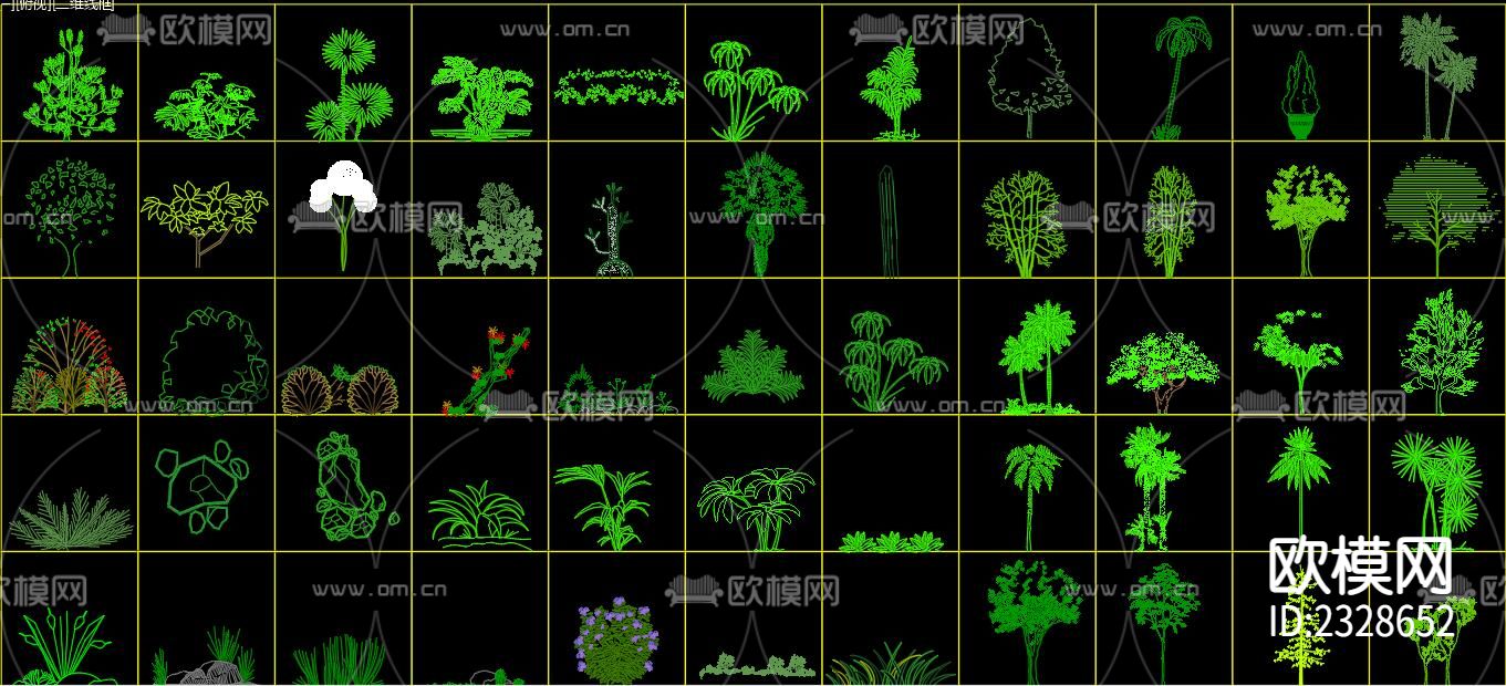 多种炫彩植物cad图库下载（渲染图4）