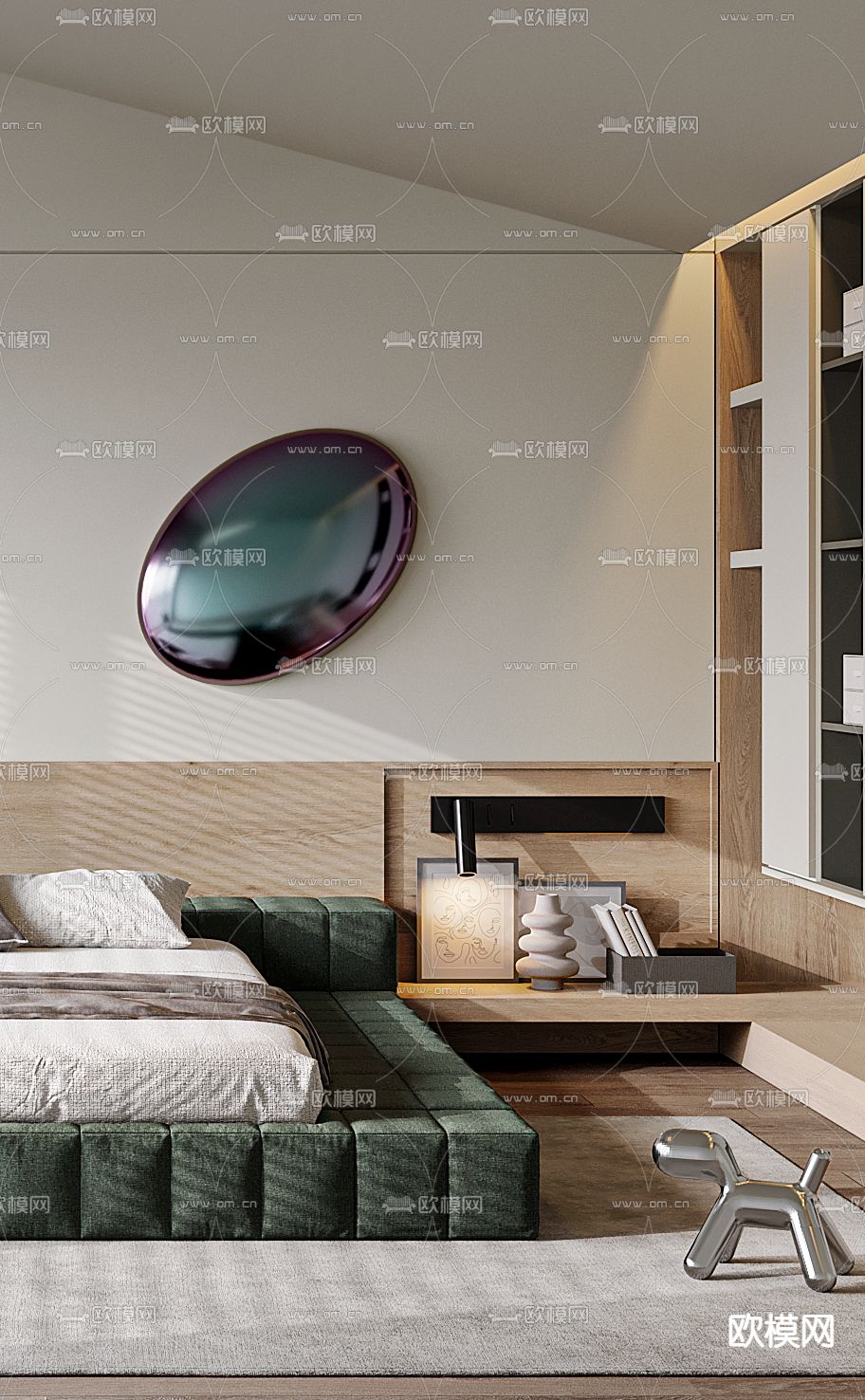 奶油风卧室主人房3d模型下载（渲染图3）