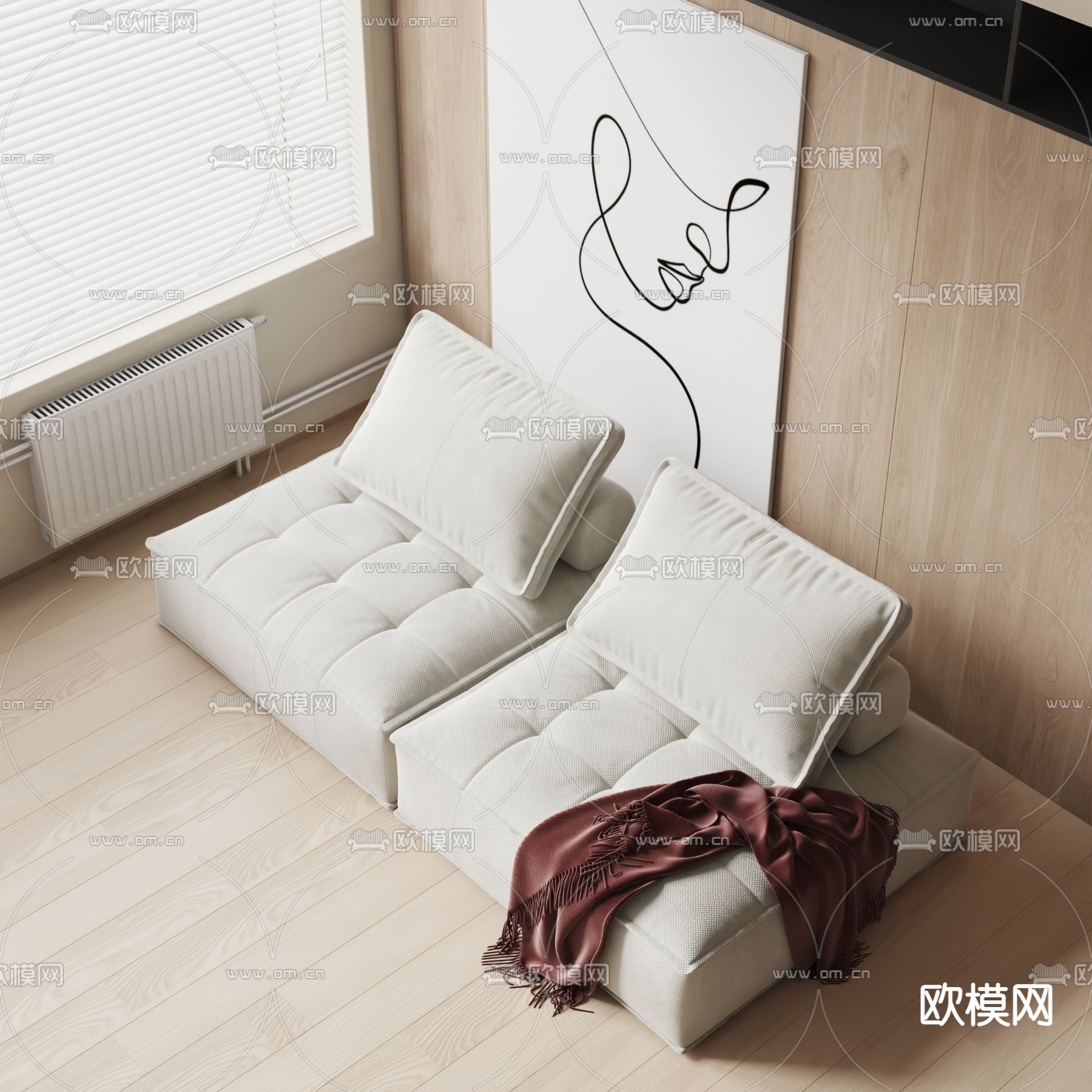 现双人色模块沙发3d模型下载