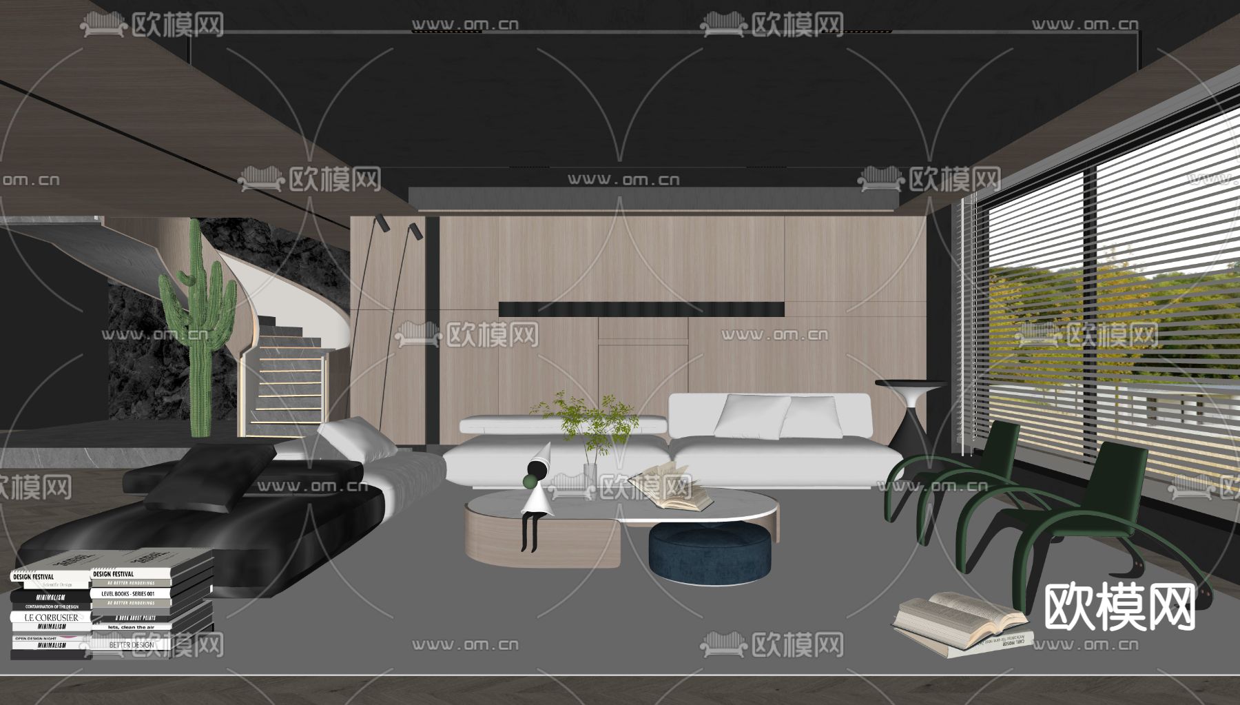 现代客厅su模型下载（渲染图2）