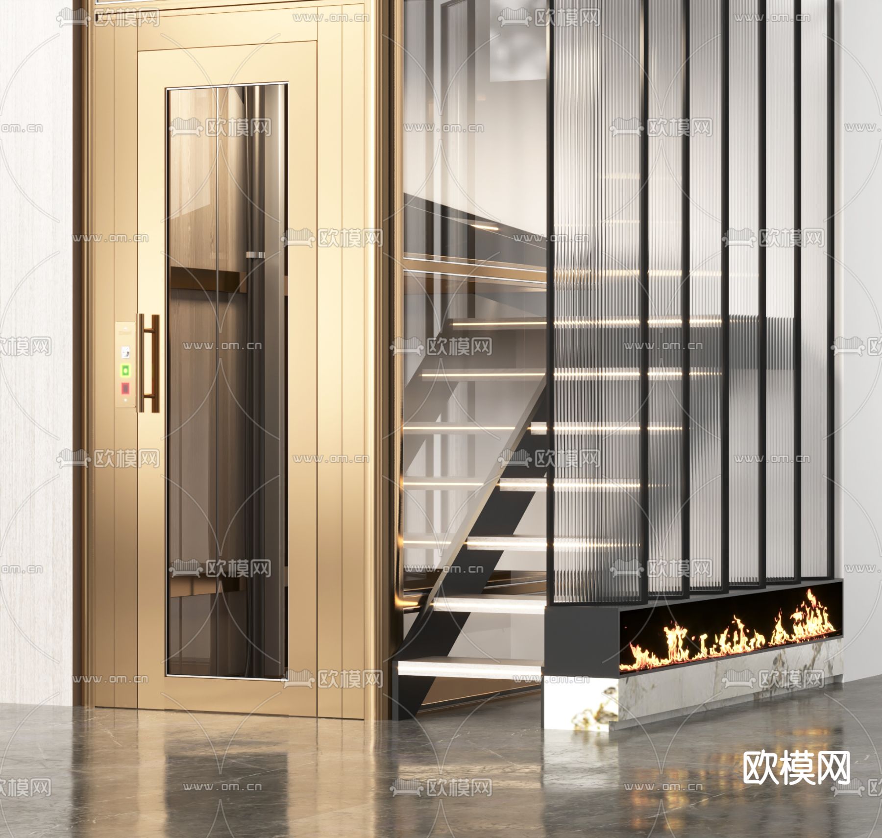 轻奢家居电梯 楼梯3d模型下载