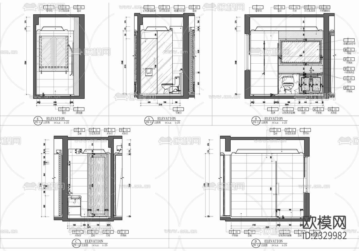 110㎡新中式样板房cad施工图下载（渲染图8）
