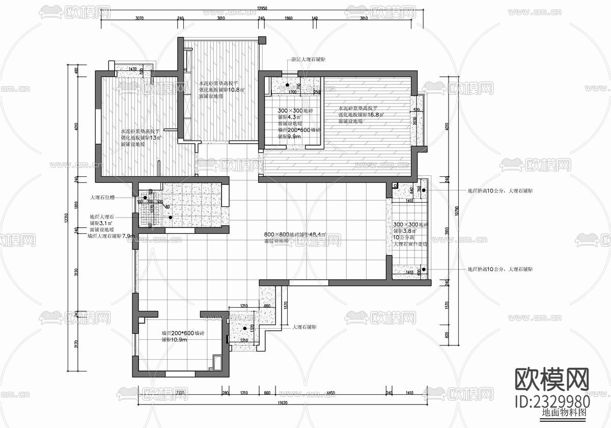 134㎡家装cad施工图下载（渲染图1）