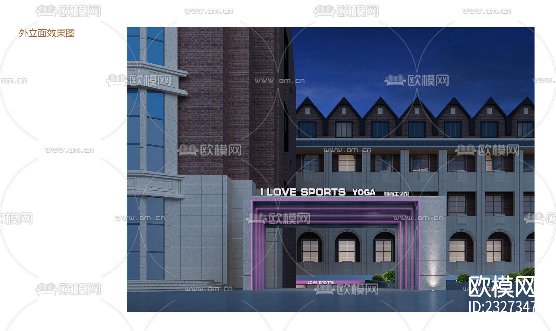 瑜伽健身会所运动馆设计cad施工图下载（渲染图4）