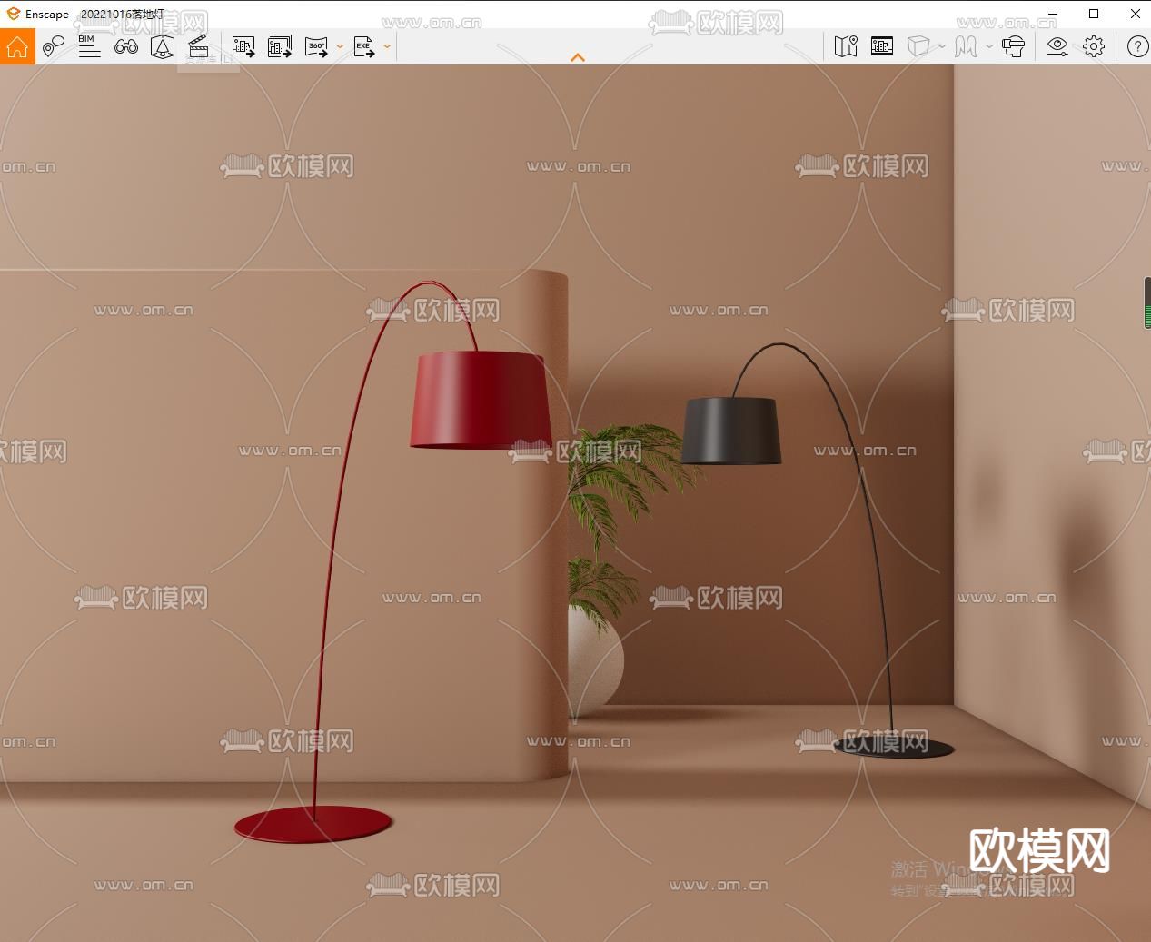现代落地灯 钓鱼灯su模型下载（渲染图2）