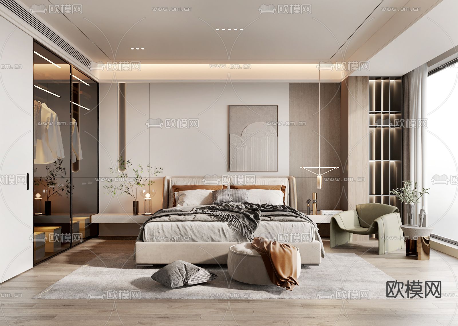 现代卧室 主人房3d模型下载