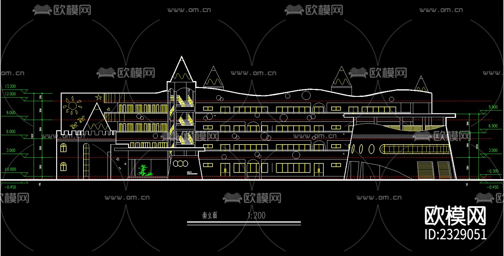 幼儿园建筑CAD施工图下载（渲染图3）