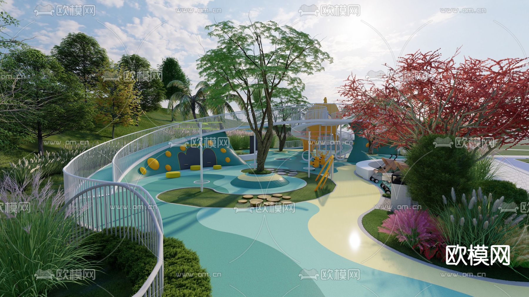 现代儿童游乐区su模型下载（渲染图2）