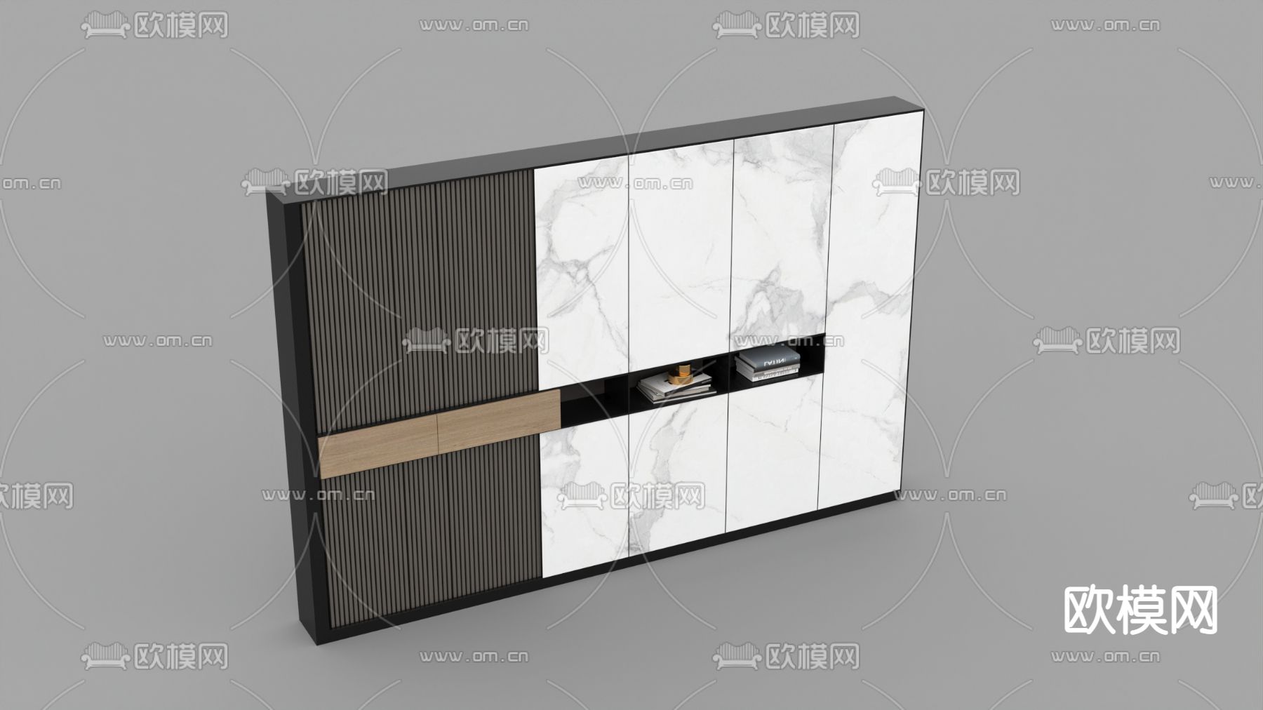 新中式简约实木大理石储物柜免费3d模型下载